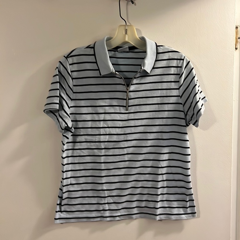 Tail tech baby blue/black stripe 1/4 zip polo shirt